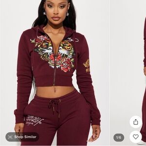 Ed hardy burgundy hoodie
